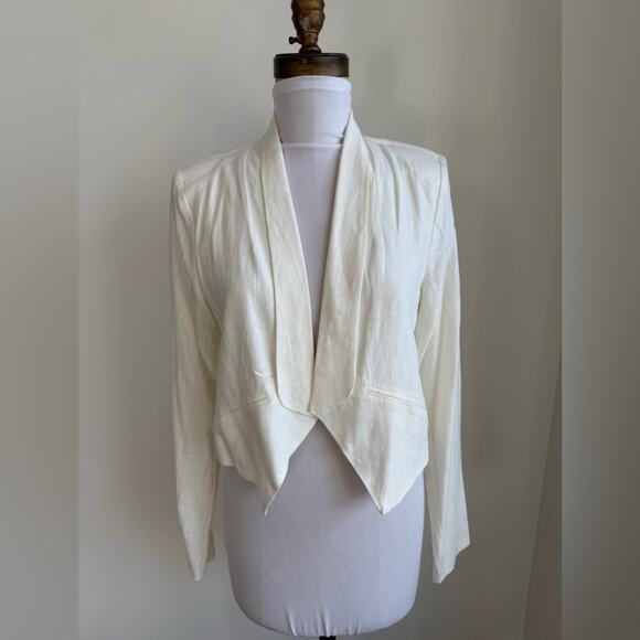 LULUS MISS PUNCTUALITY IVORY CROPPED LIGHTWEIGHT LINEN BLAZER SMALL - Picture 4 of 10